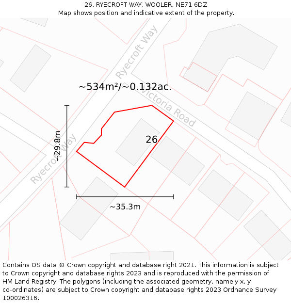 26, RYECROFT WAY, WOOLER, NE71 6DZ: Plot and title map