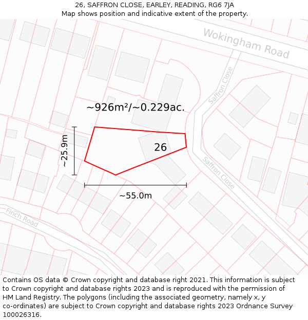 26, SAFFRON CLOSE, EARLEY, READING, RG6 7JA: Plot and title map