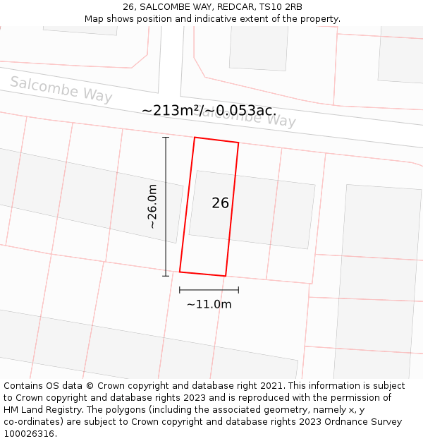 26, SALCOMBE WAY, REDCAR, TS10 2RB: Plot and title map