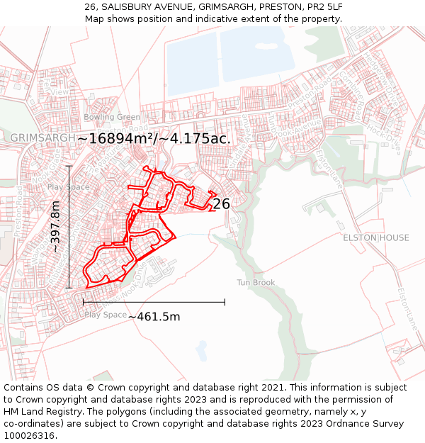 26, SALISBURY AVENUE, GRIMSARGH, PRESTON, PR2 5LF: Plot and title map