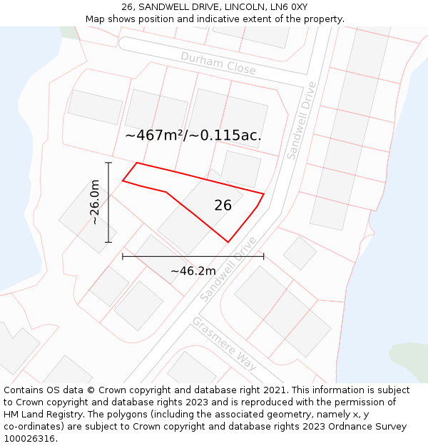 26, SANDWELL DRIVE, LINCOLN, LN6 0XY: Plot and title map