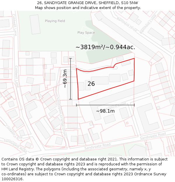 26, SANDYGATE GRANGE DRIVE, SHEFFIELD, S10 5NW: Plot and title map