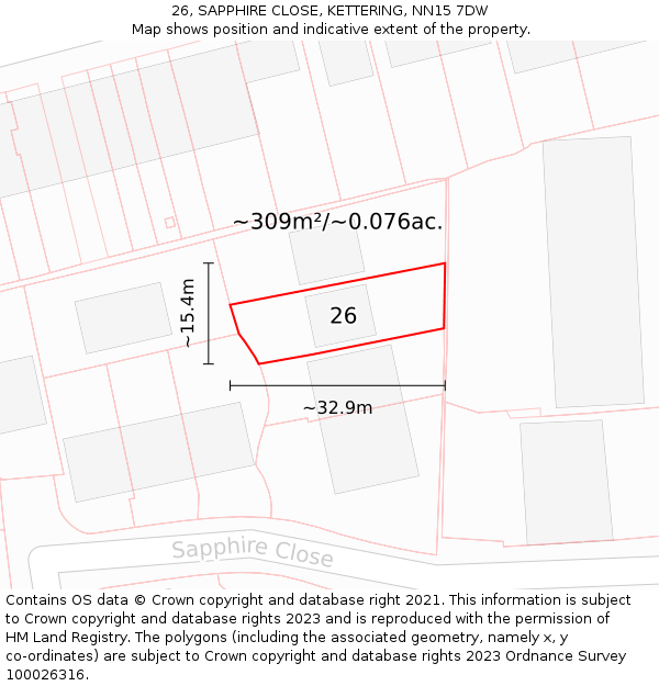 26, SAPPHIRE CLOSE, KETTERING, NN15 7DW: Plot and title map