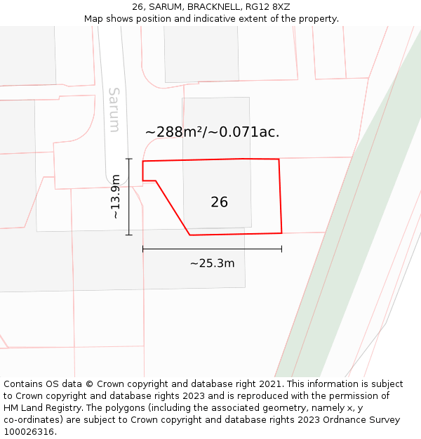 26, SARUM, BRACKNELL, RG12 8XZ: Plot and title map