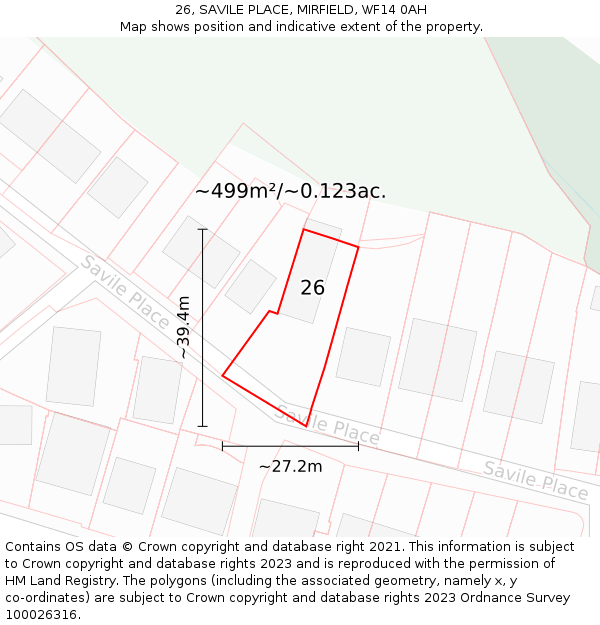 26, SAVILE PLACE, MIRFIELD, WF14 0AH: Plot and title map
