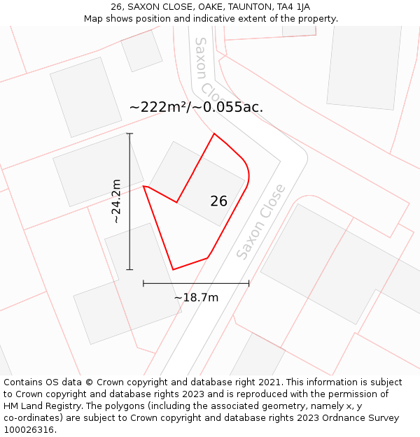 26, SAXON CLOSE, OAKE, TAUNTON, TA4 1JA: Plot and title map