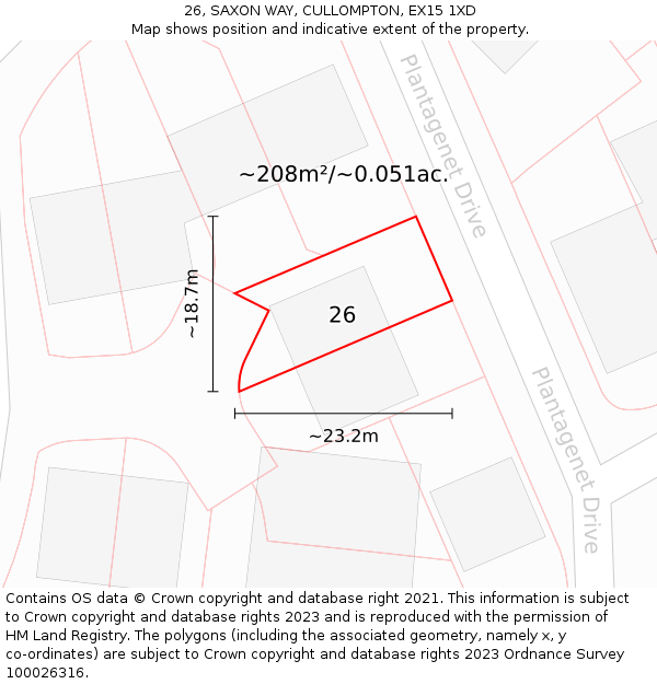 26, SAXON WAY, CULLOMPTON, EX15 1XD: Plot and title map