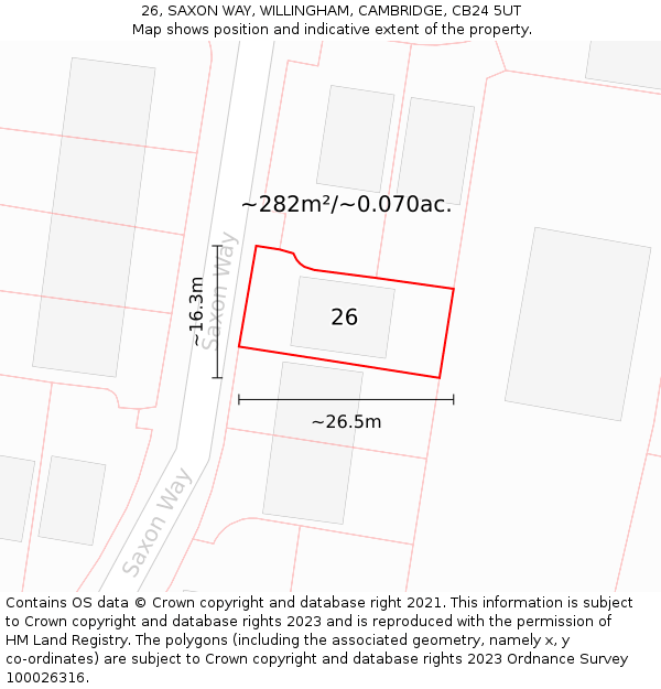26, SAXON WAY, WILLINGHAM, CAMBRIDGE, CB24 5UT: Plot and title map