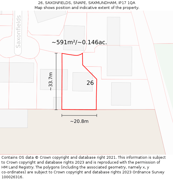 26, SAXONFIELDS, SNAPE, SAXMUNDHAM, IP17 1QA: Plot and title map
