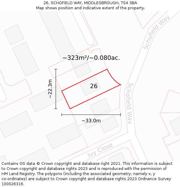 26, SCHOFIELD WAY, MIDDLESBROUGH, TS4 3BA: Plot and title map