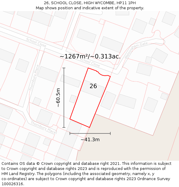 26, SCHOOL CLOSE, HIGH WYCOMBE, HP11 1PH: Plot and title map