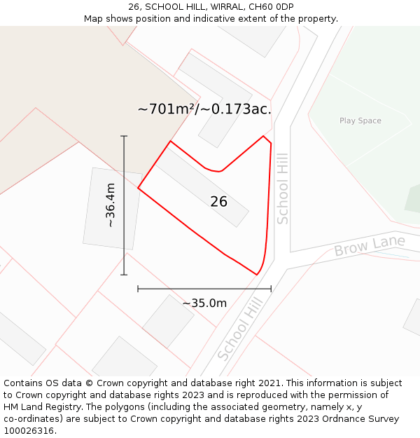 26, SCHOOL HILL, WIRRAL, CH60 0DP: Plot and title map