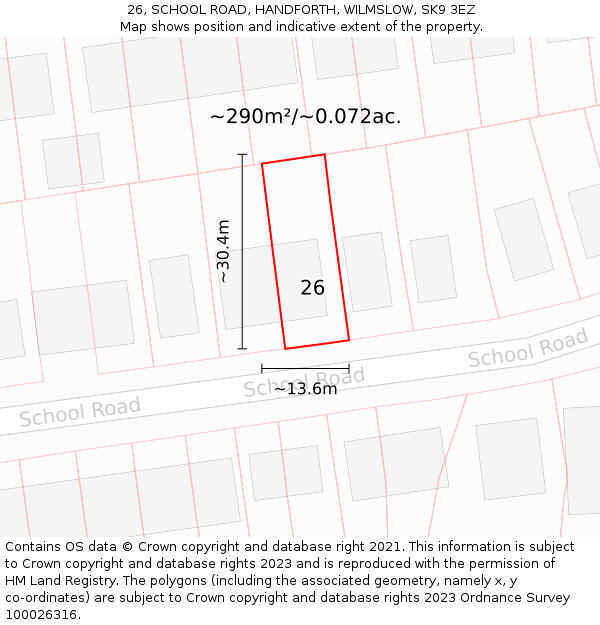 26, SCHOOL ROAD, HANDFORTH, WILMSLOW, SK9 3EZ: Plot and title map