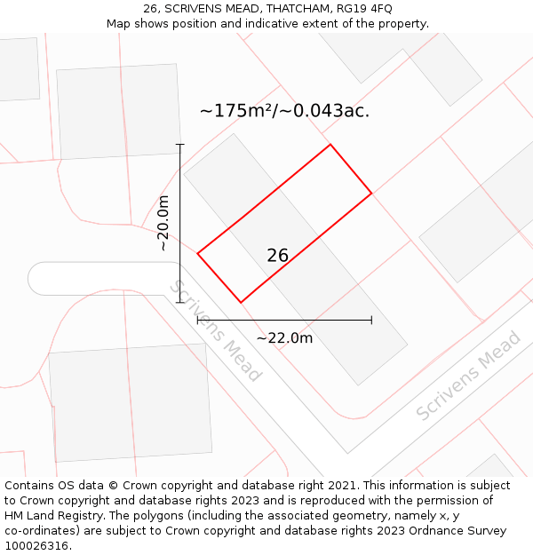 26, SCRIVENS MEAD, THATCHAM, RG19 4FQ: Plot and title map