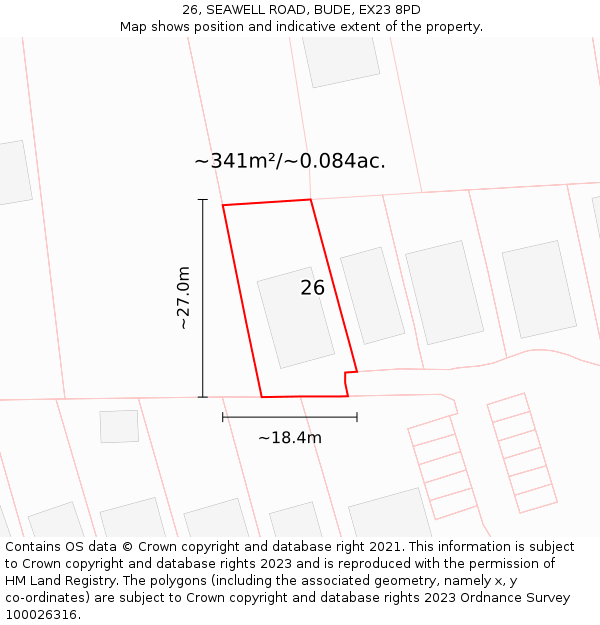26, SEAWELL ROAD, BUDE, EX23 8PD: Plot and title map