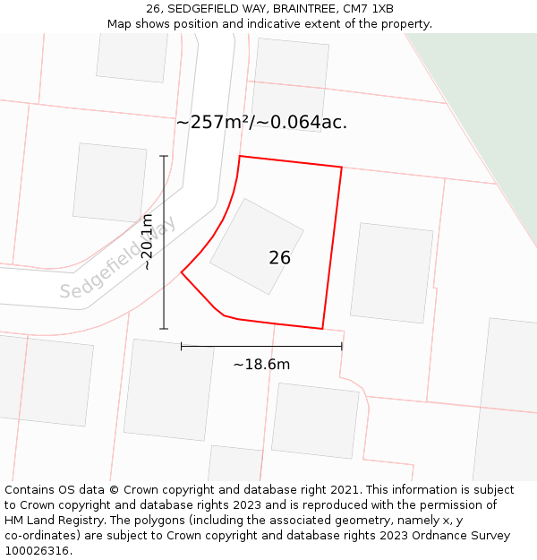 26, SEDGEFIELD WAY, BRAINTREE, CM7 1XB: Plot and title map