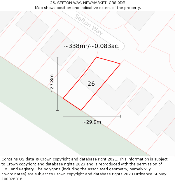 26, SEFTON WAY, NEWMARKET, CB8 0DB: Plot and title map