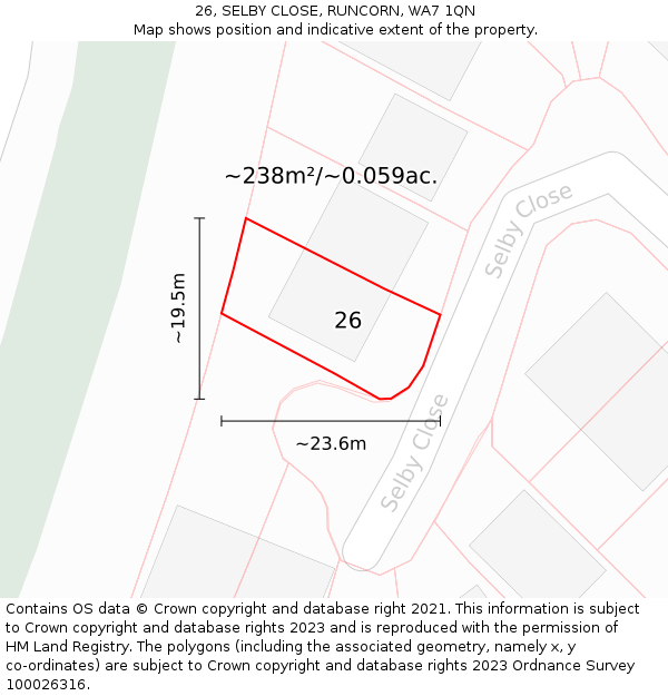 26, SELBY CLOSE, RUNCORN, WA7 1QN: Plot and title map