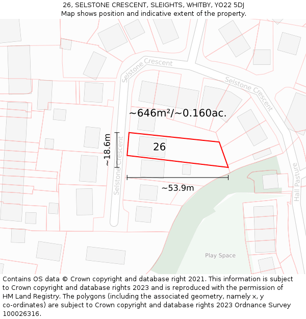 26, SELSTONE CRESCENT, SLEIGHTS, WHITBY, YO22 5DJ: Plot and title map