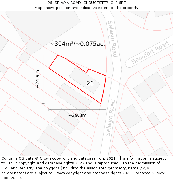 26, SELWYN ROAD, GLOUCESTER, GL4 6RZ: Plot and title map