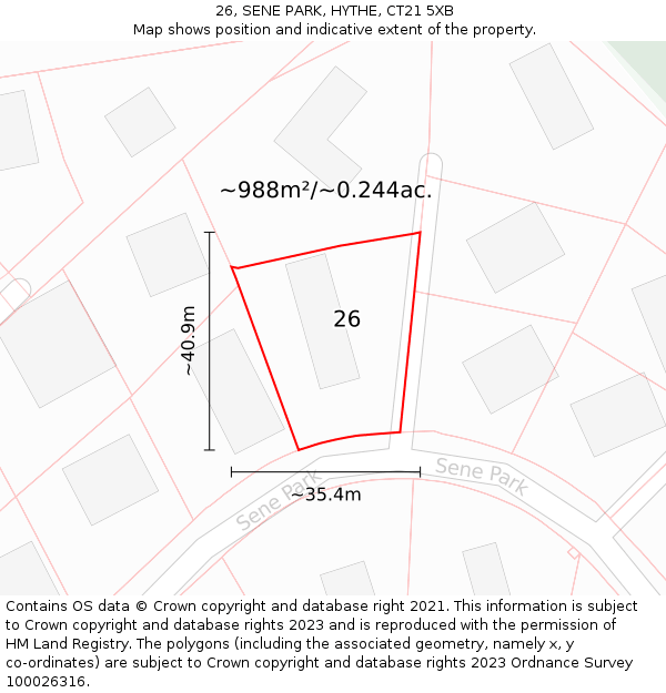 26, SENE PARK, HYTHE, CT21 5XB: Plot and title map