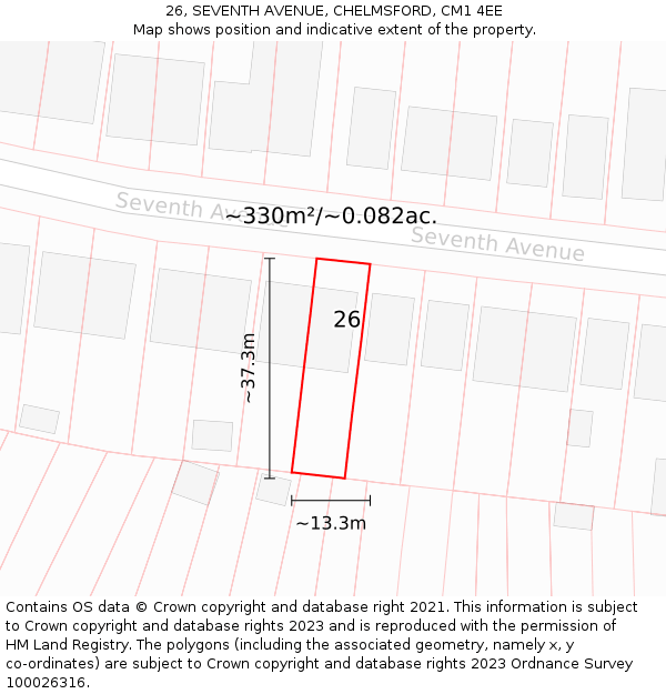 26, SEVENTH AVENUE, CHELMSFORD, CM1 4EE: Plot and title map