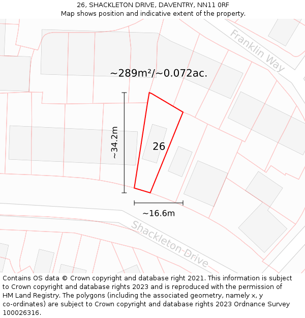 26, SHACKLETON DRIVE, DAVENTRY, NN11 0RF: Plot and title map