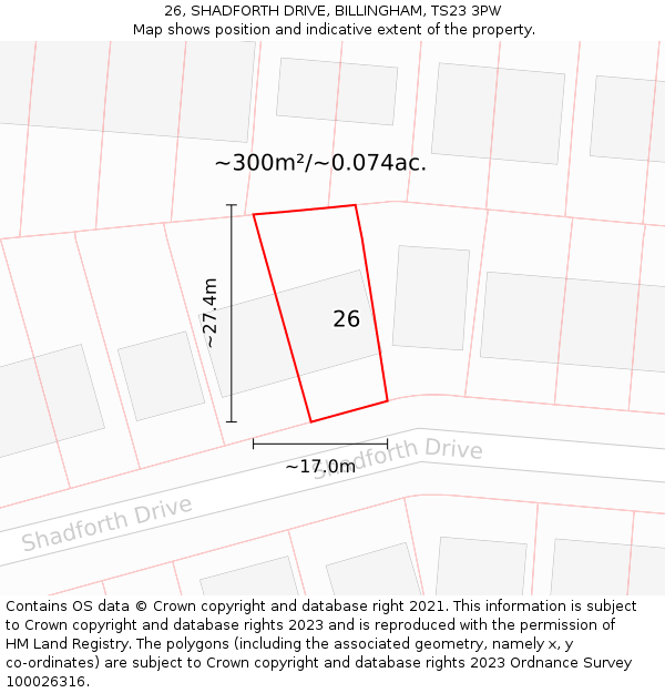 26, SHADFORTH DRIVE, BILLINGHAM, TS23 3PW: Plot and title map