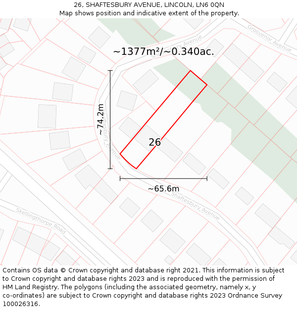 26, SHAFTESBURY AVENUE, LINCOLN, LN6 0QN: Plot and title map
