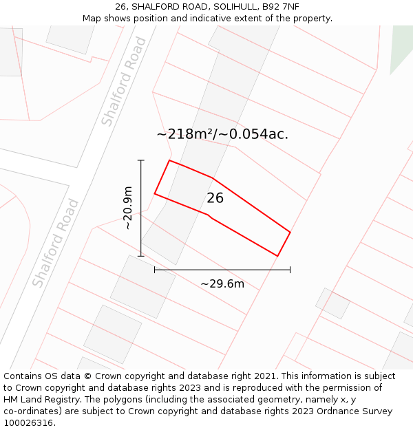 26, SHALFORD ROAD, SOLIHULL, B92 7NF: Plot and title map