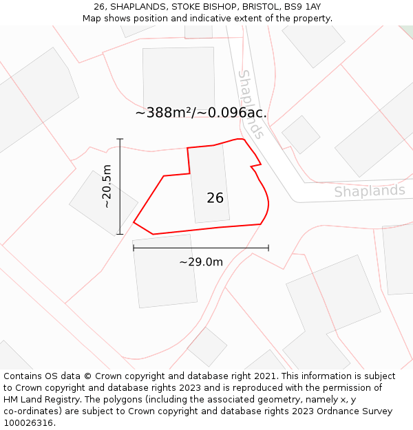 26, SHAPLANDS, STOKE BISHOP, BRISTOL, BS9 1AY: Plot and title map