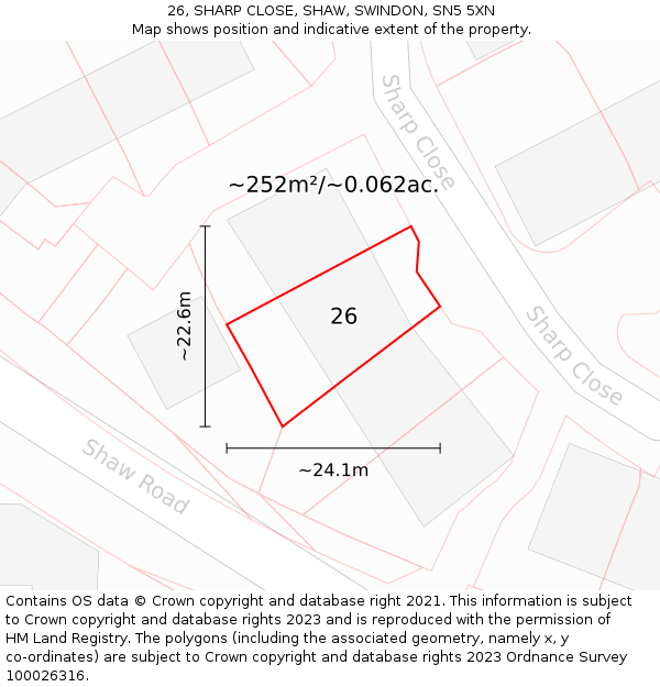 26, SHARP CLOSE, SHAW, SWINDON, SN5 5XN: Plot and title map