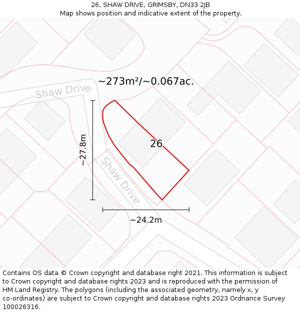 26, SHAW DRIVE, GRIMSBY, DN33 2JB: Plot and title map