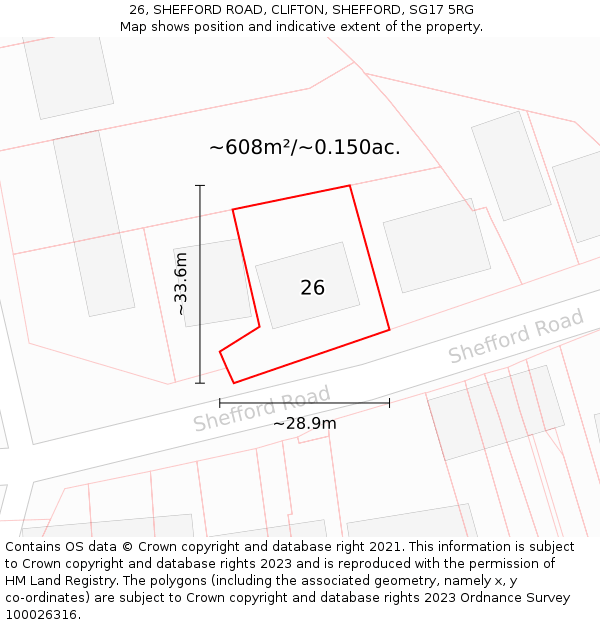 26, SHEFFORD ROAD, CLIFTON, SHEFFORD, SG17 5RG: Plot and title map