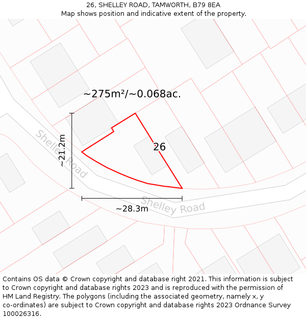 26, SHELLEY ROAD, TAMWORTH, B79 8EA: Plot and title map