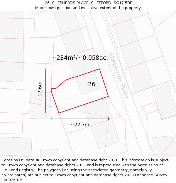 26, SHEPHERDS PLACE, SHEFFORD, SG17 5BF: Plot and title map