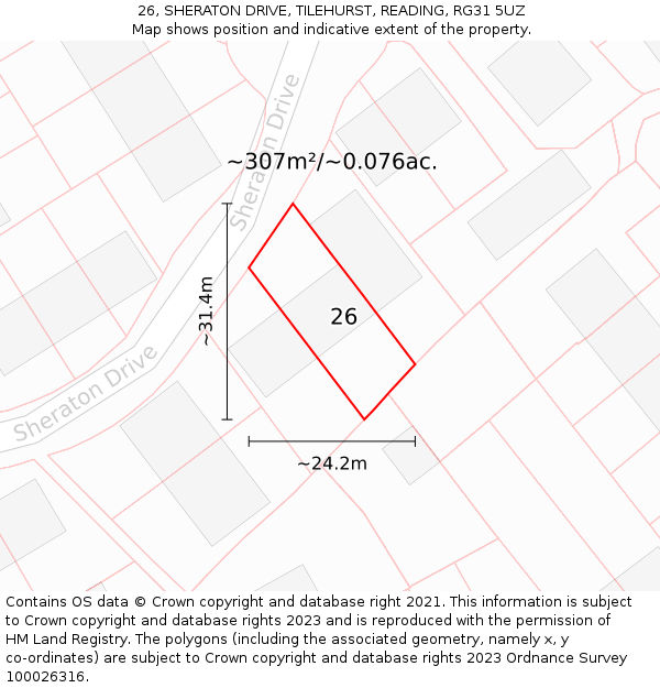 26, SHERATON DRIVE, TILEHURST, READING, RG31 5UZ: Plot and title map
