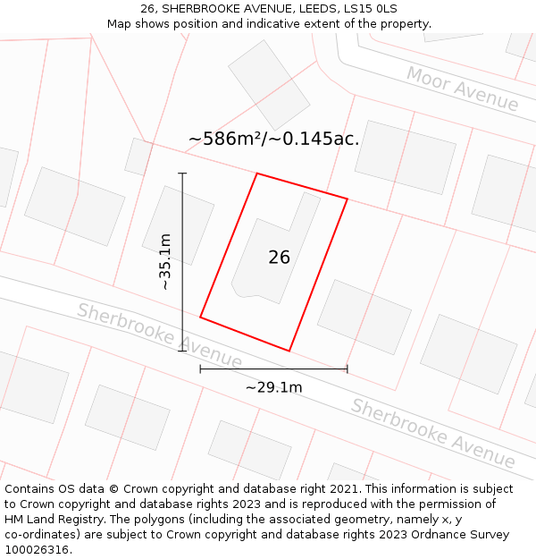 26, SHERBROOKE AVENUE, LEEDS, LS15 0LS: Plot and title map