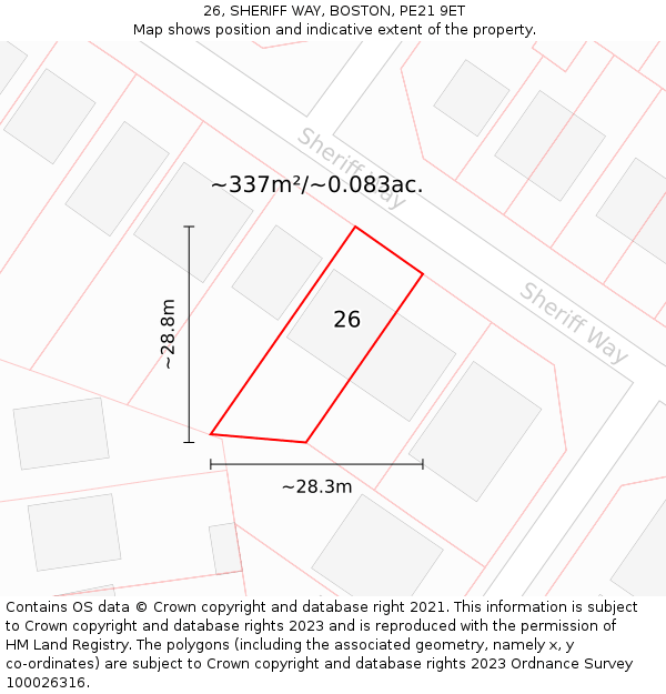 26, SHERIFF WAY, BOSTON, PE21 9ET: Plot and title map