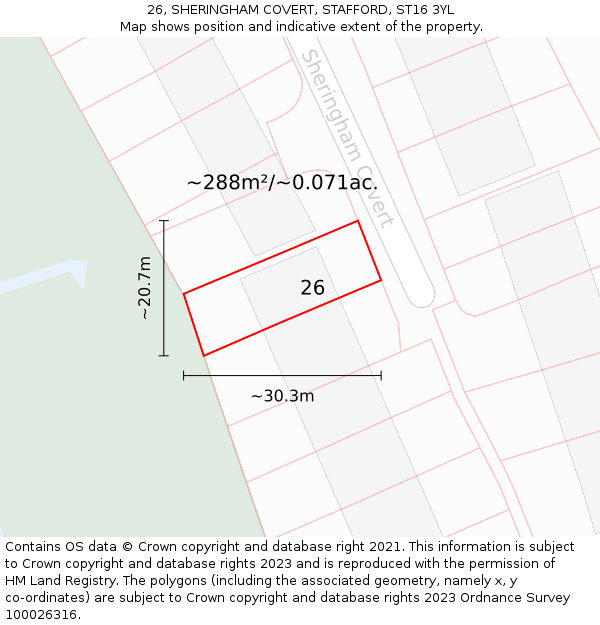 26, SHERINGHAM COVERT, STAFFORD, ST16 3YL: Plot and title map