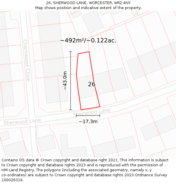 26, SHERWOOD LANE, WORCESTER, WR2 4NY: Plot and title map
