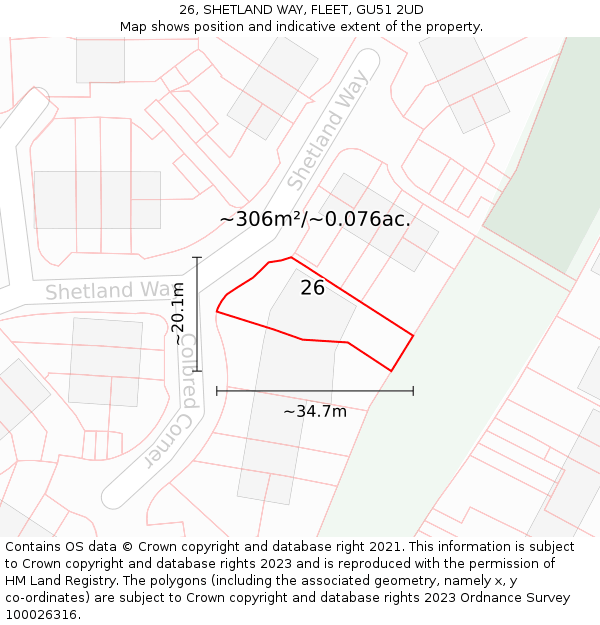 26, SHETLAND WAY, FLEET, GU51 2UD: Plot and title map