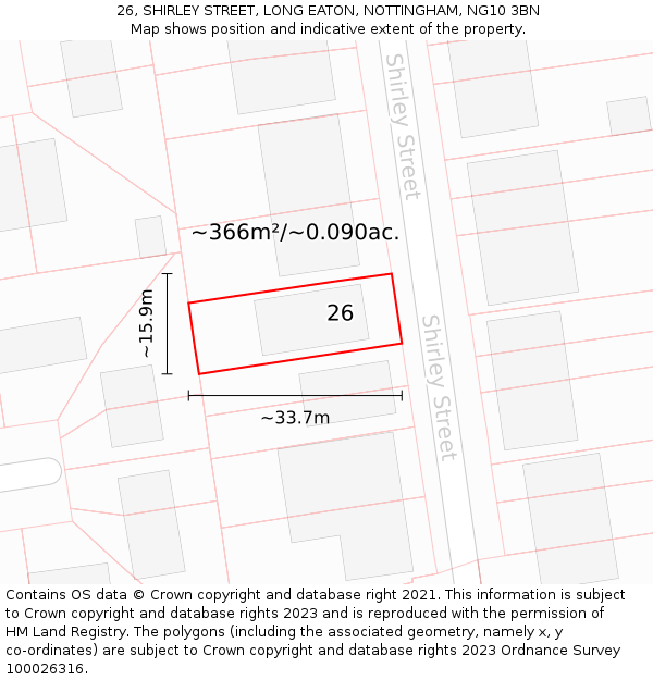 26, SHIRLEY STREET, LONG EATON, NOTTINGHAM, NG10 3BN: Plot and title map