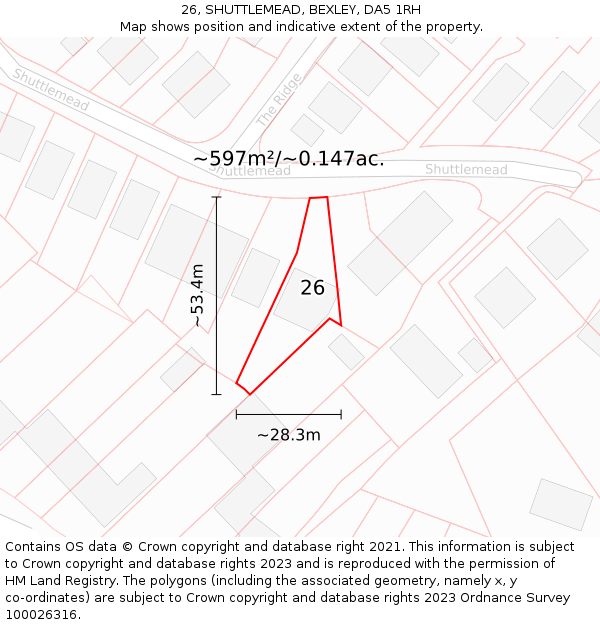 26, SHUTTLEMEAD, BEXLEY, DA5 1RH: Plot and title map