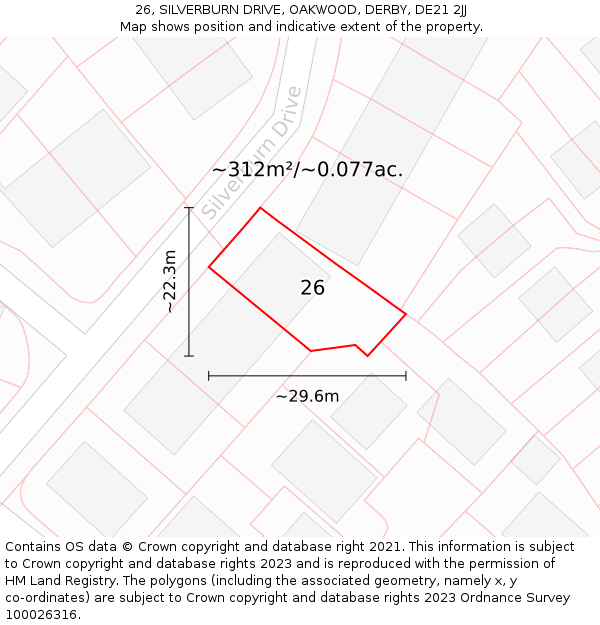 26, SILVERBURN DRIVE, OAKWOOD, DERBY, DE21 2JJ: Plot and title map