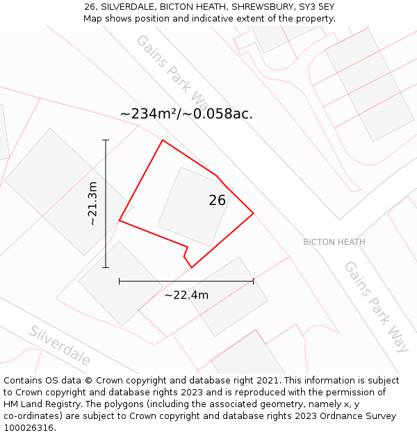 26, SILVERDALE, BICTON HEATH, SHREWSBURY, SY3 5EY: Plot and title map