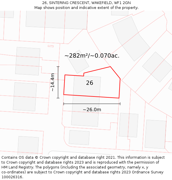 26, SINTERING CRESCENT, WAKEFIELD, WF1 2GN: Plot and title map