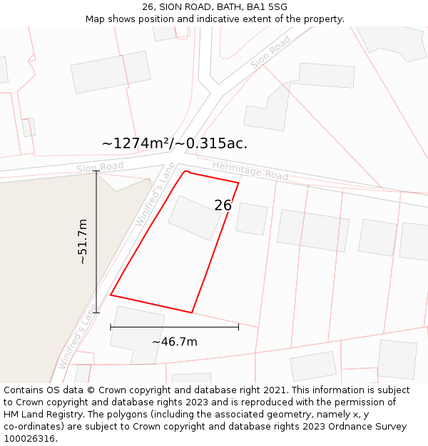 26, SION ROAD, BATH, BA1 5SG: Plot and title map