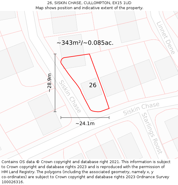 26, SISKIN CHASE, CULLOMPTON, EX15 1UD: Plot and title map