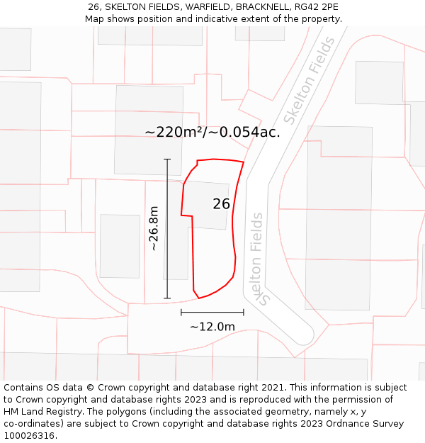 26, SKELTON FIELDS, WARFIELD, BRACKNELL, RG42 2PE: Plot and title map